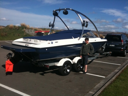 Custom Painted Platform with Stainless Pull Out Ladder and Surfgrip on Bayliner 205