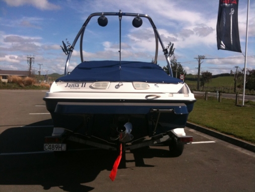 Custom Painted Platform with Stainless Pull Out Ladder and Surfgrip on Bayliner 205